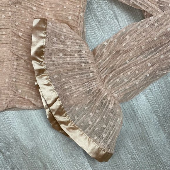 Nordstrom Love X Design PLEATED MESH TOP Cropped Zip Back Long Sleeve L - Picture 4 of 10